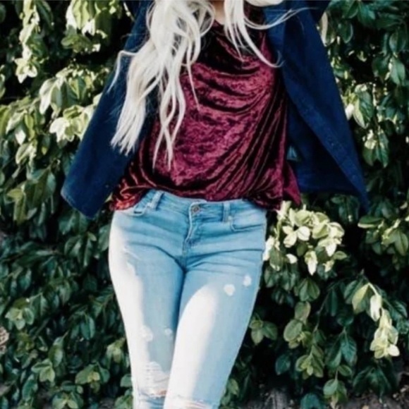 Spring + Mercer wine crushed velvet long legging shirt Medium - Picture 2 of 6